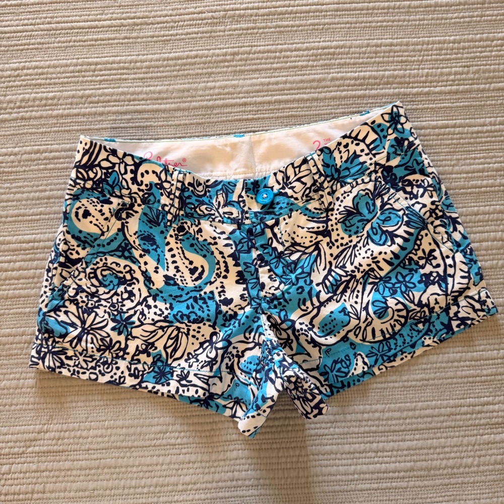 Lilly Pulitzer Women Walsh Shorts Blue White Paisley Floral Cotton Preppy Size 2
